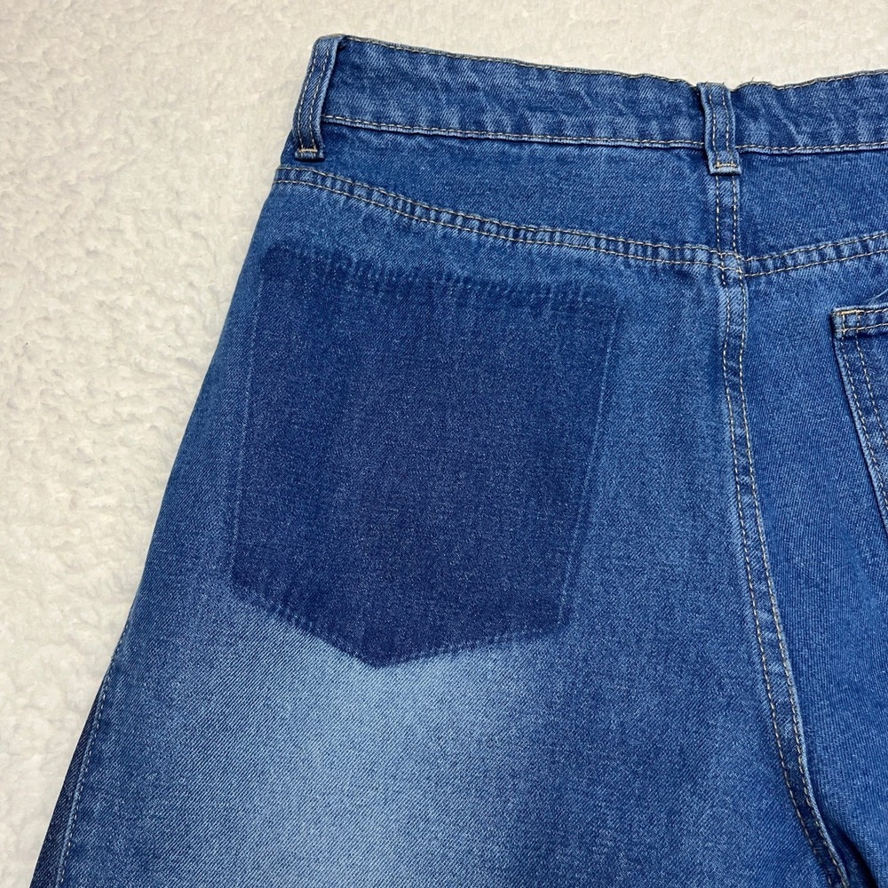 Dazy Jeans Women L Blue Patchwork Wide Leg Raw Hem High Waist Two Tone 5263 - Picture 7 of 9